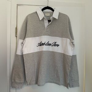 Aimé Leon Dore Grey/White Script Paneled Rugby Shirt